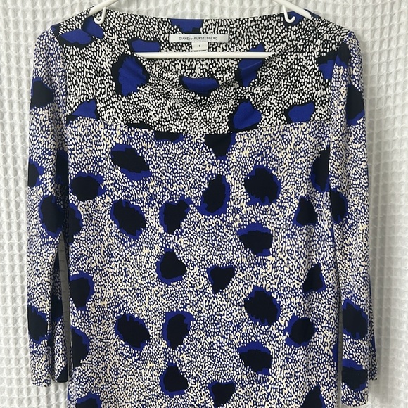 Diane Von Furstenberg Ruri Cheetah Black Blue 100% Silk Shift Dress Size 8 - Picture 4 of 11